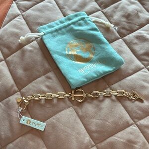 Spartina 449 Gold Anchor Toggle Chain Bracelet with Aqua Pouch